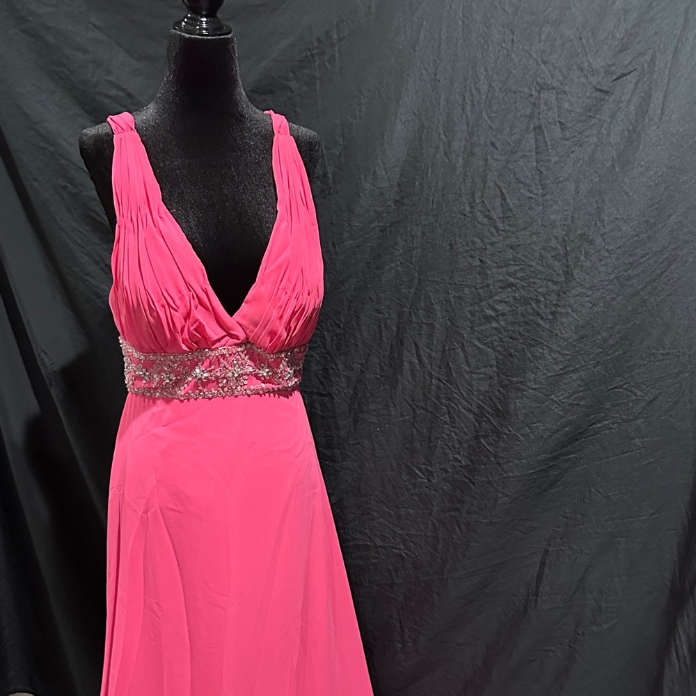 Vintage Precious Formals Vibrant Pink Prom Dress with beading